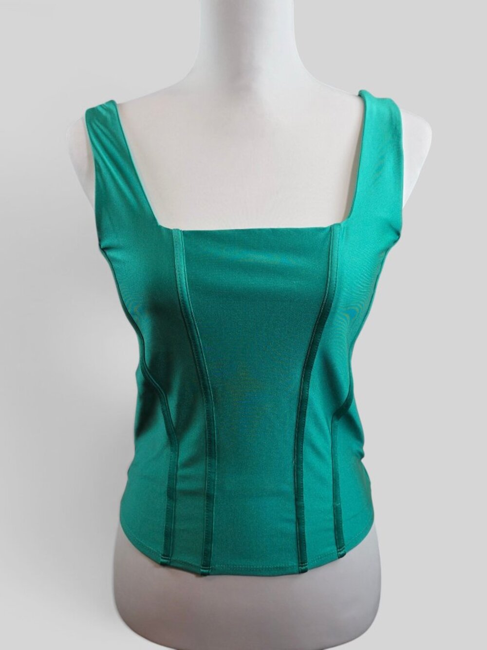 Willow + Root Green Metallic Finish Square Neck Corset Style Tank Top Size S